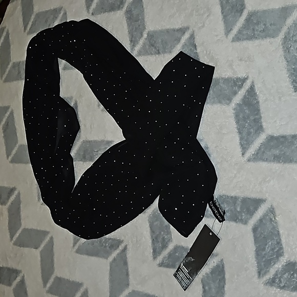 bebe Accessories - Bebe Womens Elegant Black Sheer Silver Rhinestone Scarf All Occasions & Seasons